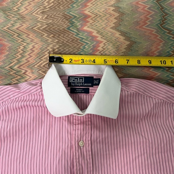 Polo by Ralph Lauren Pink Stripe Contrast Collar Dress Shirt 16.5 - Picture 5 of 11